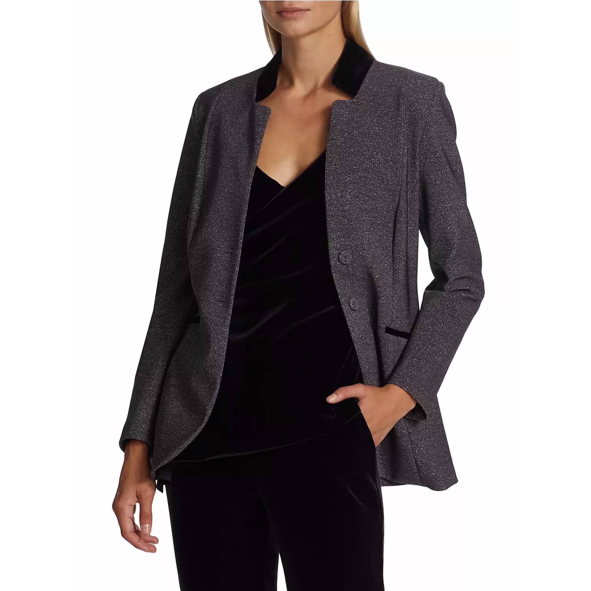 New Chiara Boni La Petite Robe Collar Blazer In Moray Chocolate